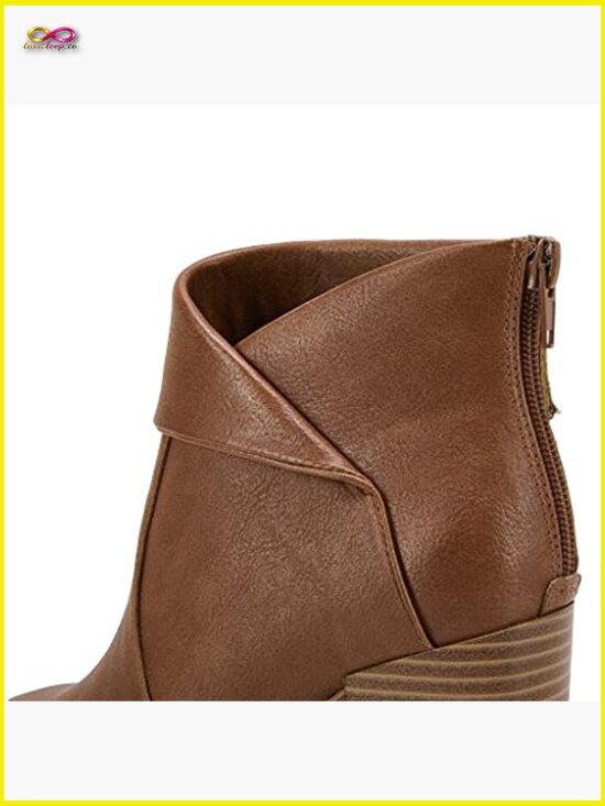 Square Toe Ankle Boots Chunky Stacked Heels Slip On Zipper Booties main image 4